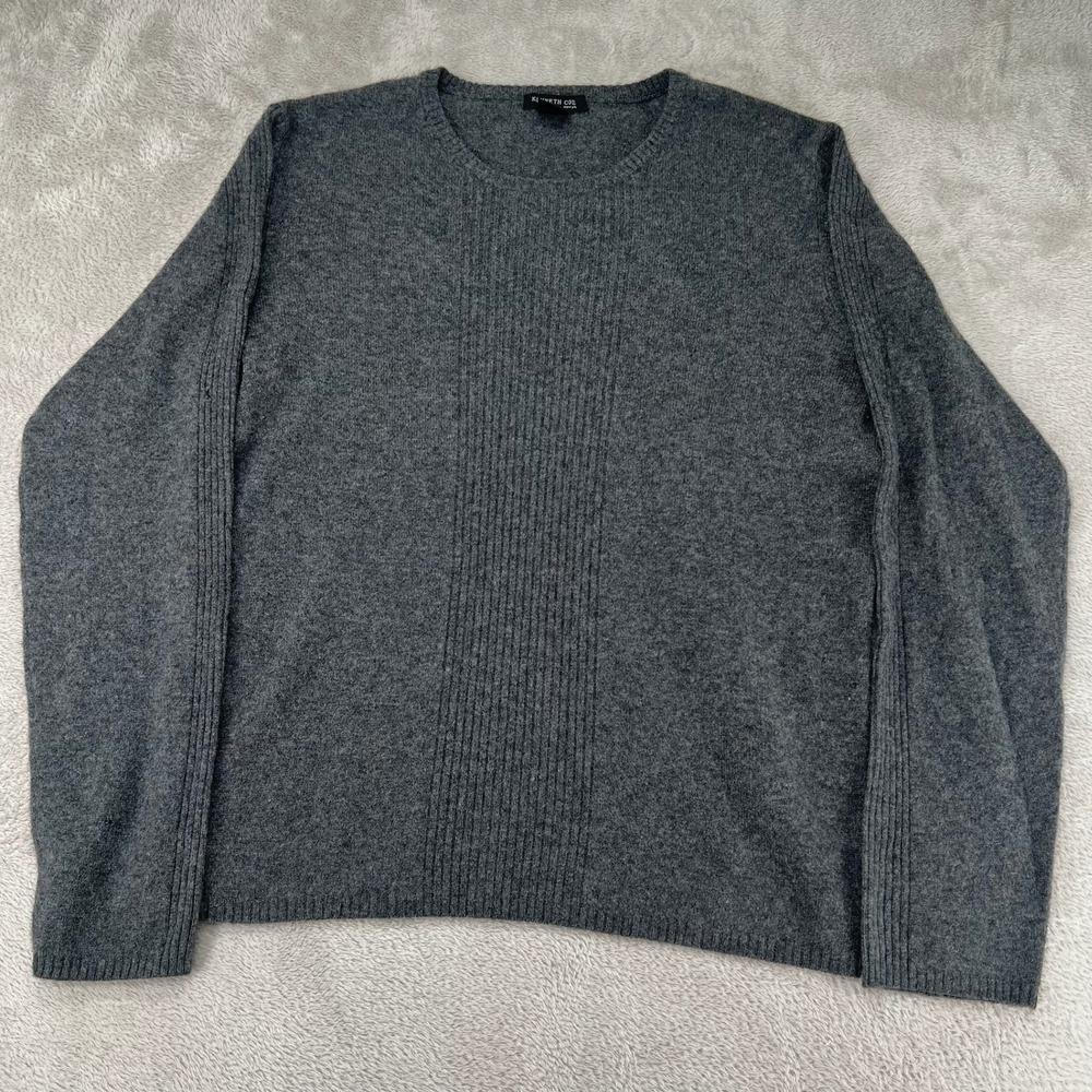 Kenneth Cole Mens XL Gray 100% Cashmere Crewneck Sweater Preowned Small Holes